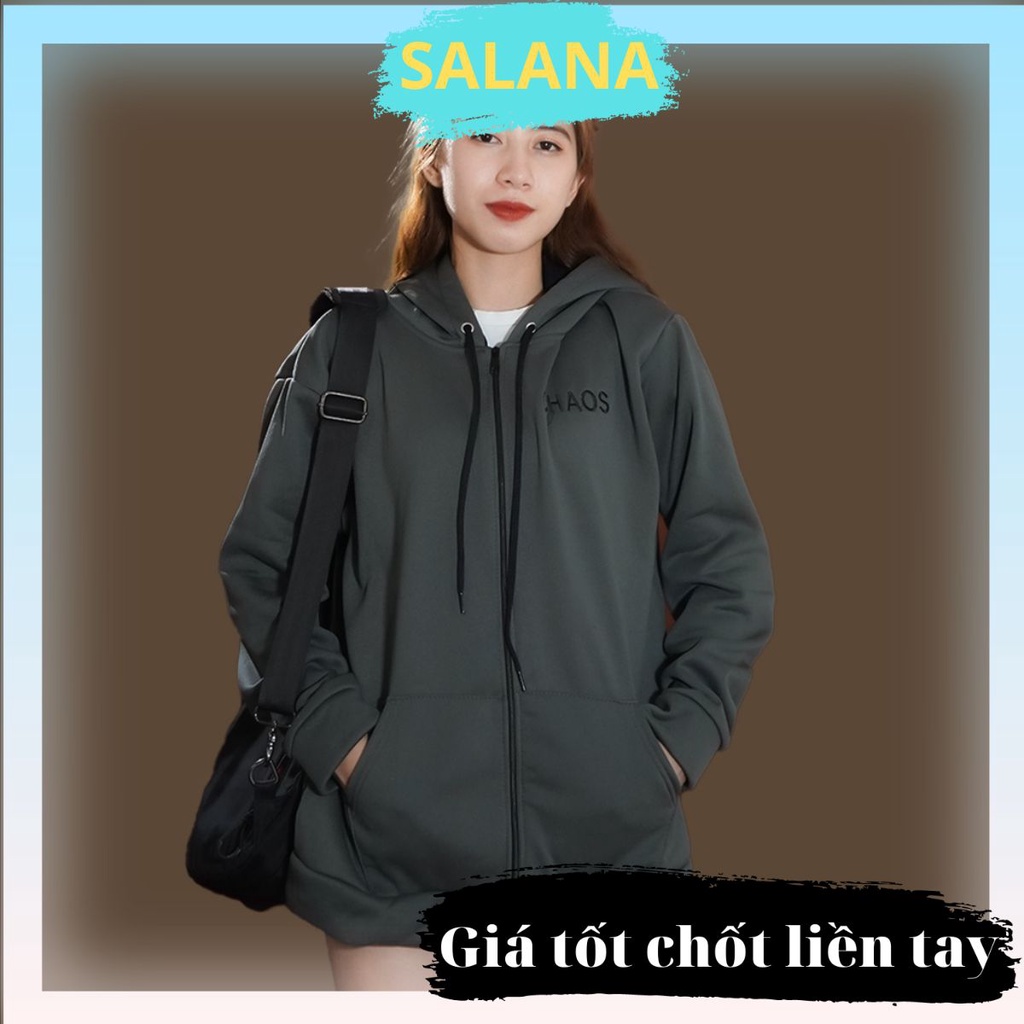Áo khoác hoodie nam nữ có dây kéo form rộng họa tiết Thêu LASANA DK1611