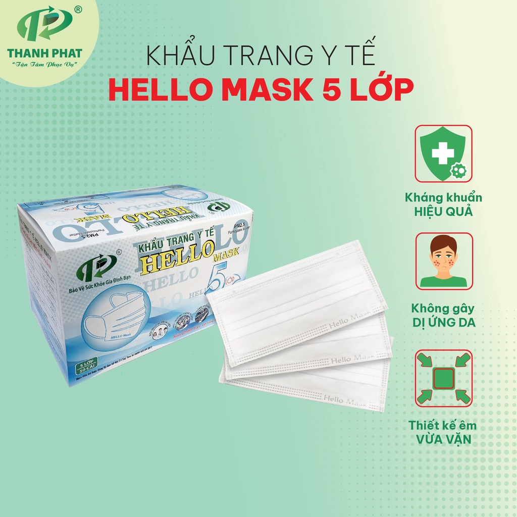 Khẩu Trang Y Tế HELLO MASK Ngăn Ngừa Bụi Bẩn 5 Lớp 50 Cái