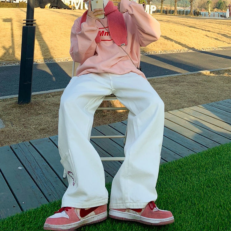 Quần jean COZOKC lưng cao in họa tiết cá tính hợp thời trang