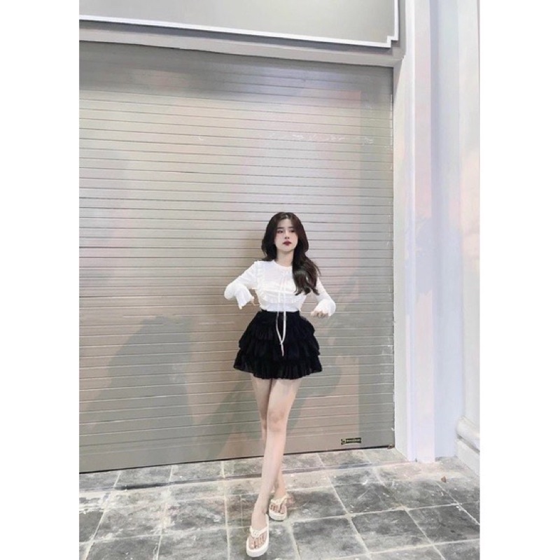 Set Áo Dài Tay Kèm Chân váy Lót Quần Chất Gân Sang Chảnh Cá Tính Dễ Thương Cho Nữ Đi Chơi Đi Dạo ATN CLOTHING
