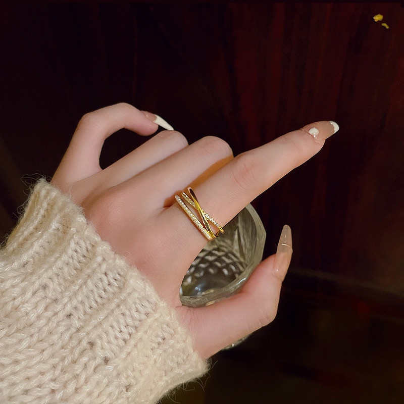 Nhẫn Hở Hai Lớp Đính Ngọc Trai Thời Trang Thanh Lịch Đơn Giản Có Thể Điều Chỉnh Cho Nữ