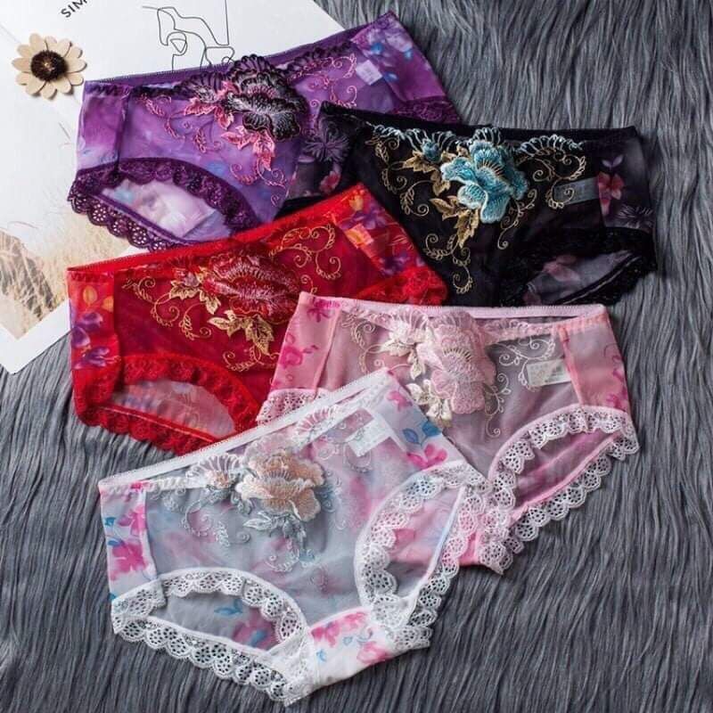 Quần lót ren thêu Hoa hồng Đáy 2 lớp kháng khuẩn co giãn 4 chiều