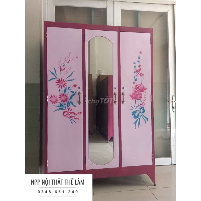 Tủ sắt sơn dầu 3 cửa lớn 1m2x1m8 màu tím - tủ mới - nhận hàng nhanh rẻ free ship hcm