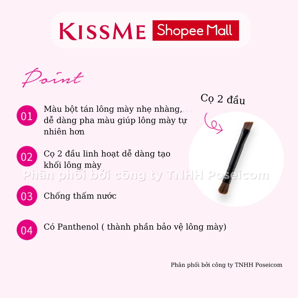 Bột Kẻ Lông Mày Kissme Chống Trôi Siêu Mịn Kissme Heavy Rotation Natural Powder Eyebrow 3 Màu Kèm Cọ Vẽ 2 Đầu 2.3G