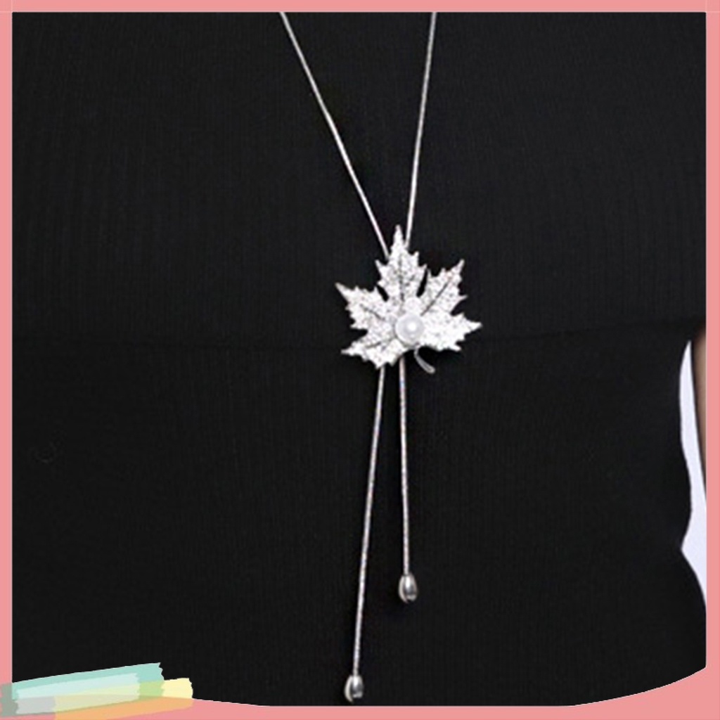 Dây chuyền mặt hình chiếc lá phong đính ngọc trai kim cương giả thời trang cho nữ