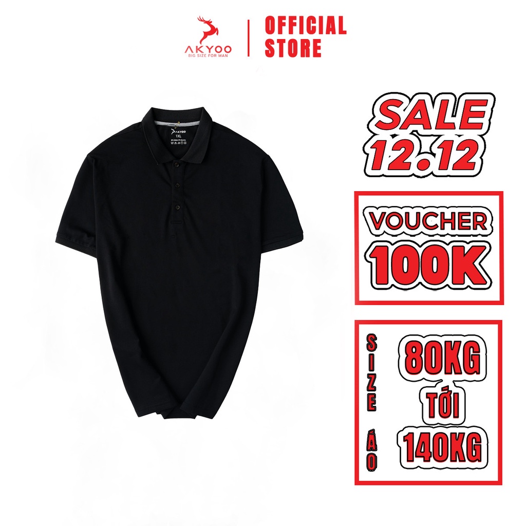 Áo POLO Nam Bigsize 80-140KG AKYOO Cao Cấp Cotton Co Giãn, Thâm Hút Mồ Hôi, Áo Polo Bigsize - PL DEN TRON
