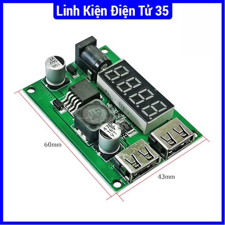 Linh kiện Module hạ áp Buck DC-DC Vin 6-40VDC Vout 5VDC 3A 2 đầu ra USB V3 chuyển đổi điện áp linh hoạt, chất lượng cao