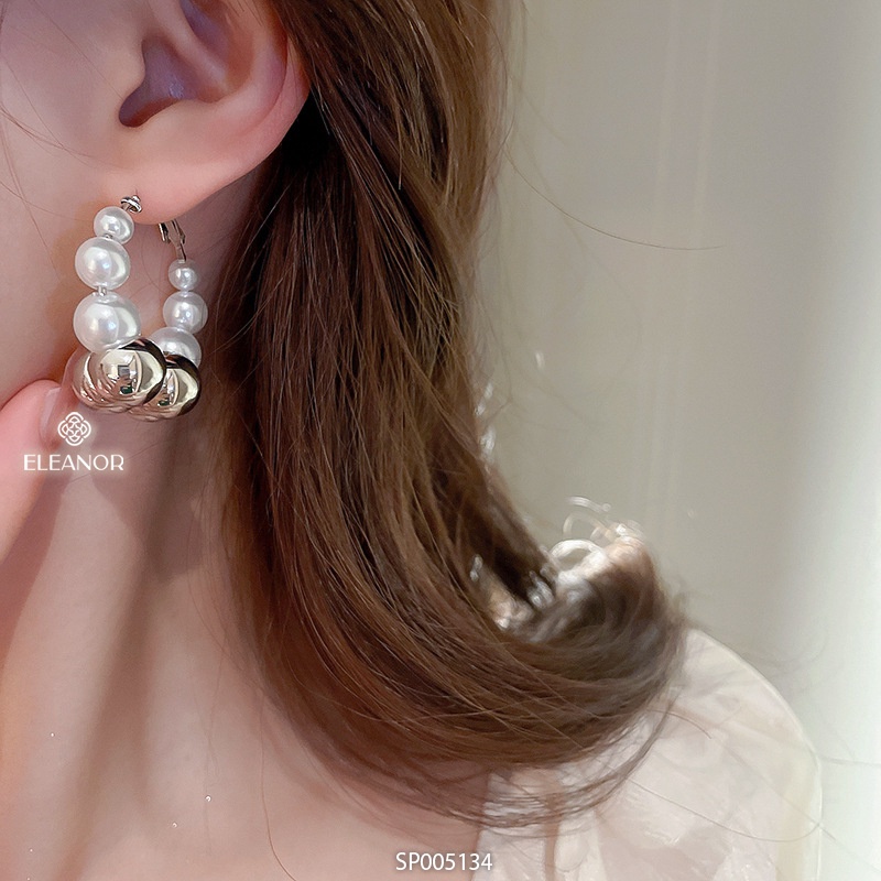 Bông tai nữ chuôi bạc 925 Eleanor Accessories gắn ngọc trai nhân tạo phối bi tròn phụ kiện trang sức 5134