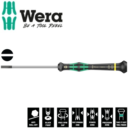 Tua vít điện tử dẹp 2 cạnh 2035 0,80 x 4,0 x 80 mm cho điện tử và cơ khí chính xác Wera 05118014001
