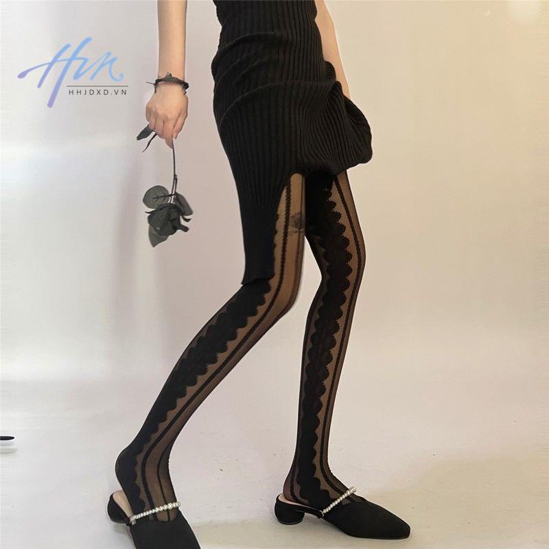 Quần Tất Lụa Mỏng Phối Ren Màu Đen Phong Cách lolita Thời Trang Xuân Hè Cho Nữ