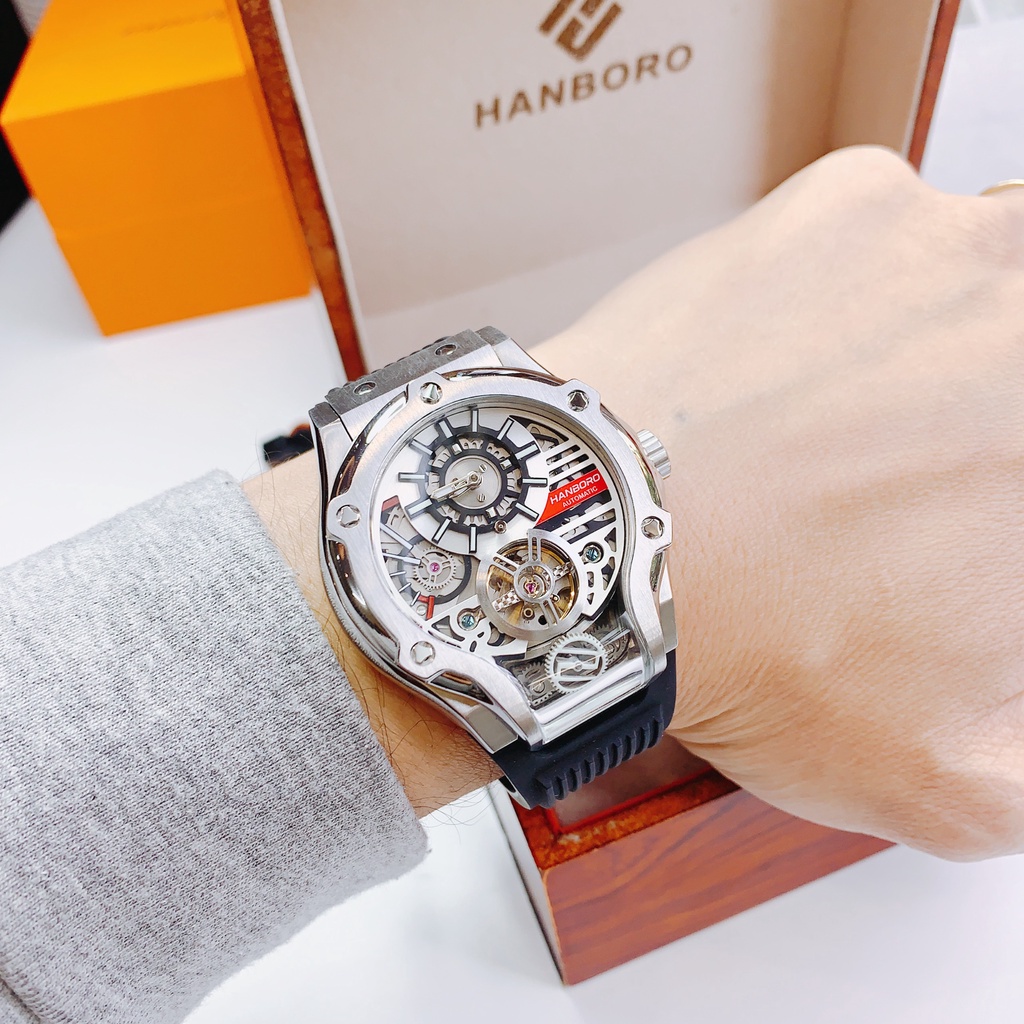 Đồng Hồ Nam Hanboro HBR 995 Màu Đen - Dây Cao Su , Máy Automatic , Size 42mm