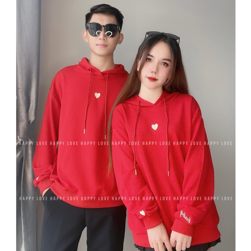 Set Áo Hoodie Đôi Nam Nữ Màu Đỏ Noel Tết Thêu Trái Tim Hàng QUẢNG CHÂU L1 Dành Cho Các Cặp Đôi Couple HAPPYLOVE H18