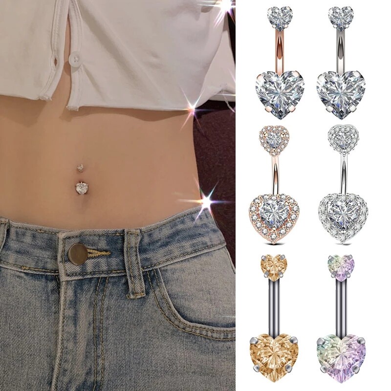 Khuyên Rốn Thép Y Tế Đính Đá Zircon Thời Trang Cho Nữ