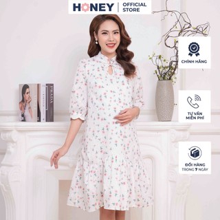 Đầm thiết kế chất liệu gấm ép họa tiết nổi - thời trang đầm bầu cao cấp honey