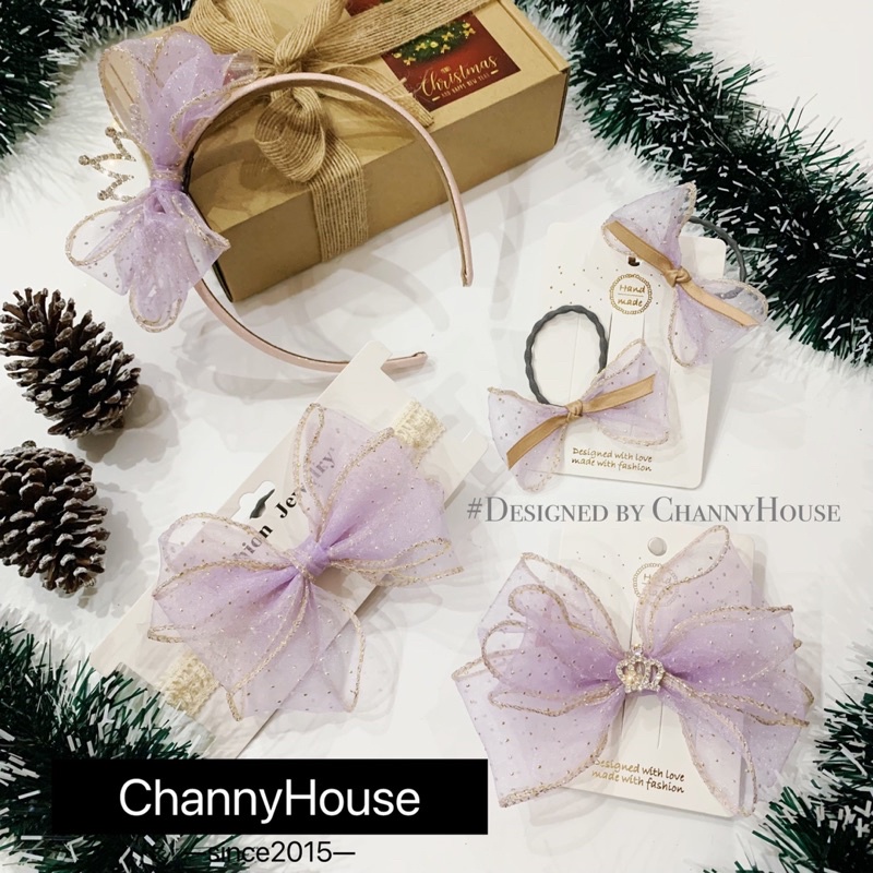 Channyhouse_Bờm/kẹp tóc/turban/chun buộc cột tóc nơ voan mix nhũ cao cấp blingbling cho bé yêu