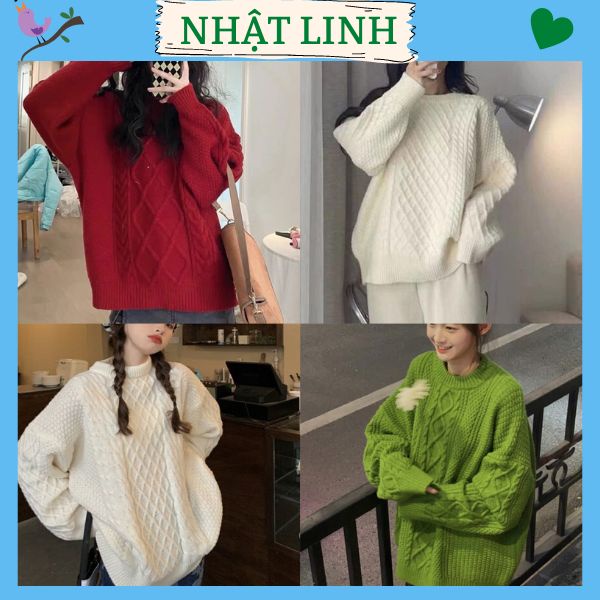 Áo len nữ dài tay cổ tròn form rộng kiểu dáng Hàn Quốc màu sắc noel xinh xắn NHẬT LINH - A23