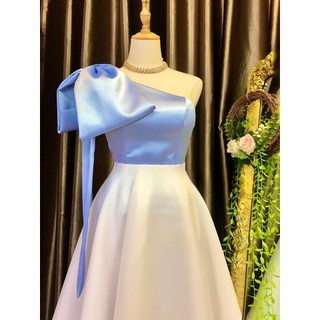 Đầm công chúa đi chơi tiệc, đầm chữ a lệch vai mix nơ tà váy xếp ly chất lụa xước mềm, nhẹ lên form cực đẹp