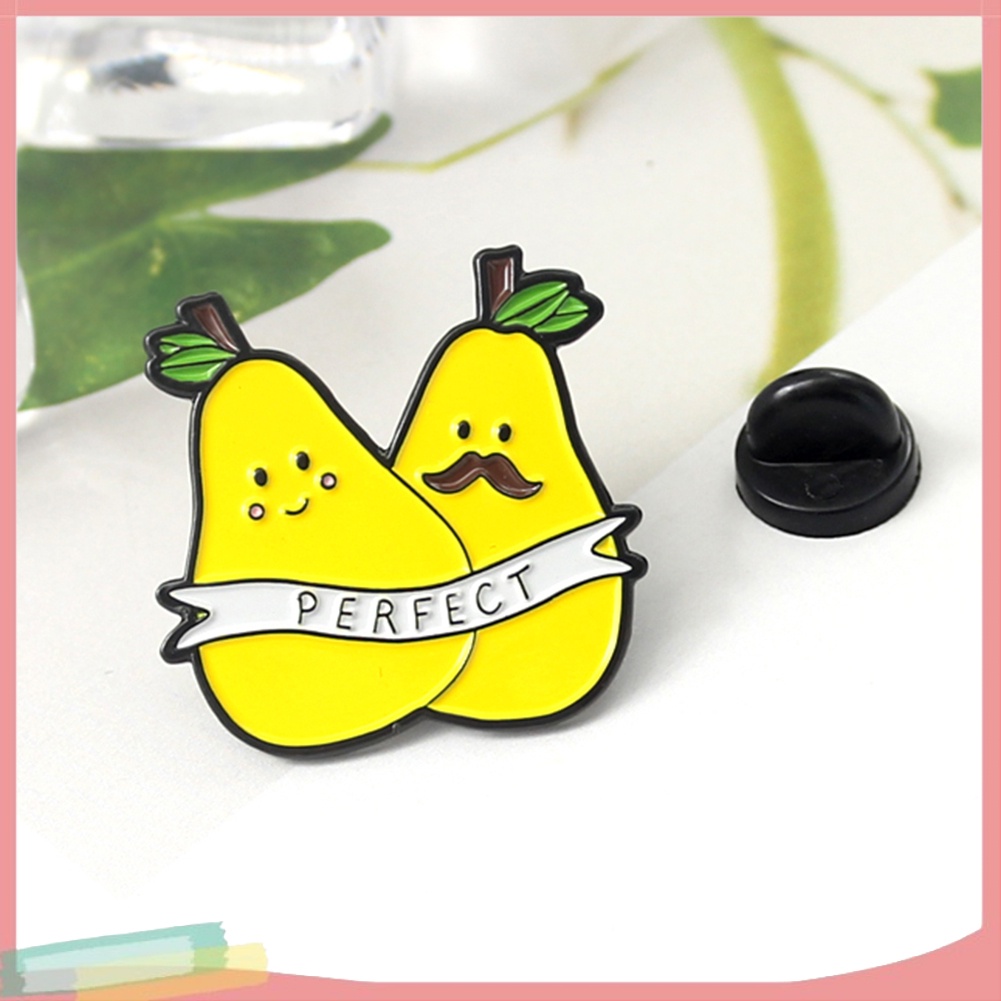 【LK】Cartoon Double Pear English Letter Perfect Badge Collar Brooch Pin Clothes Decor