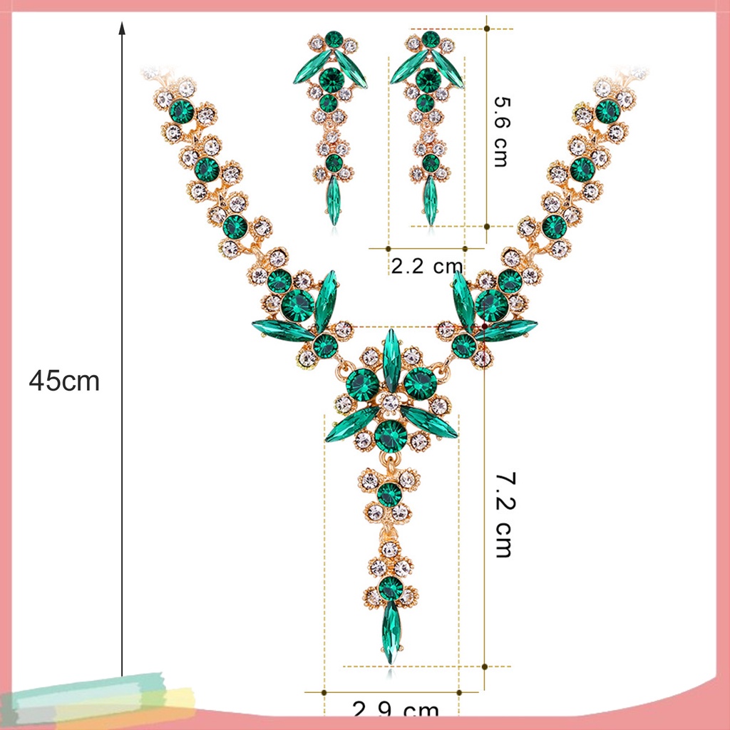 Set vòng cổ và đôi khuyên tai thiết kế sang trọng đính kim cương giả lấp lánh dành cho nữ