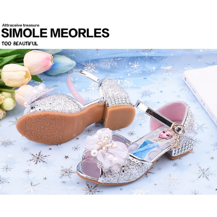 Xăng đan Da Cao Gót Đế Mềm Phong Cách Công Chúa Elsa Xinh Xắn Dành Cho Bé Gái