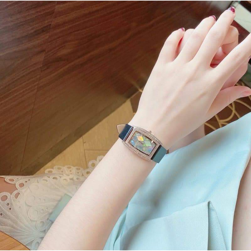 Đồng Hồ Davena Nữ Chính Hãng Mặt Khảm Trai Xanh Lấp Lánh Size 32mm