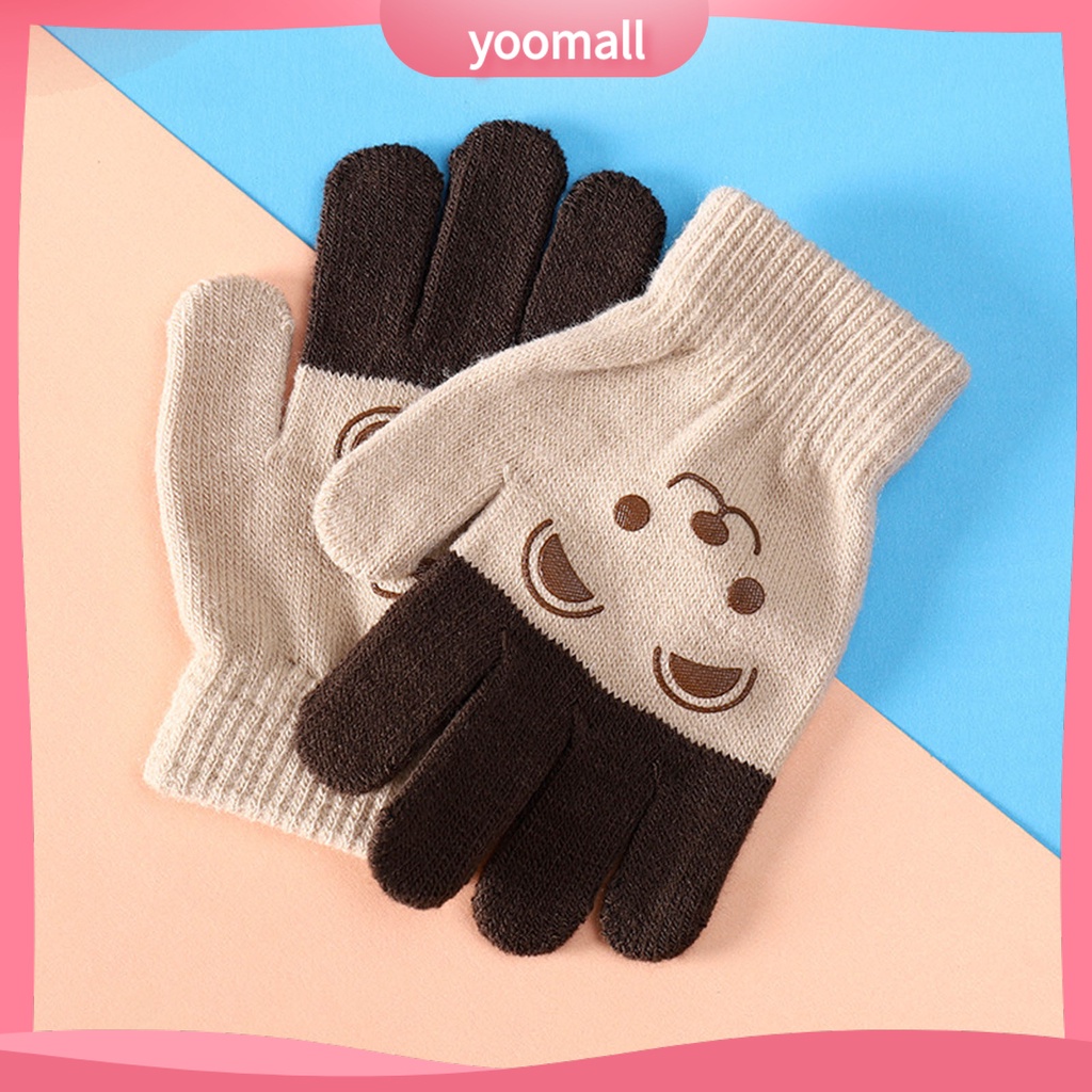 1 Đôi Găng Tay Dệt Kim Dày Giữ Ấm In Họa Tiết Thú Hoạt Hình Dễ Thương Cho Bé