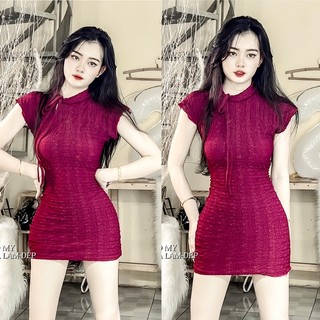 đầm body thun nhún cột nơ