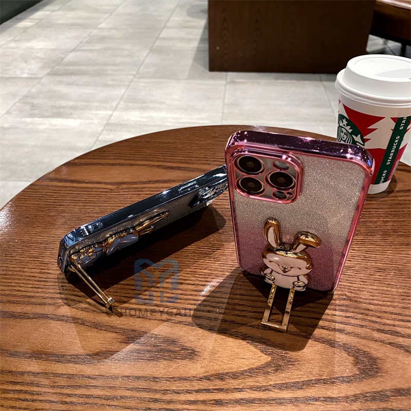 Ốp Điện Thoại Silicon Mềm Kim Tuyến Hình Thỏ Hoạt Họa Sang Trọng Có Giá Đỡ Cho iPhone 11 12 13 Pro Max