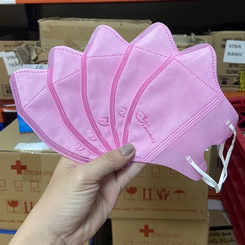 [Thùng 100 cái] Khẩu trang 5D mask VINAMASK màu hồng quai thung khẩu trang y tế kháng khuẩn dày 3 lớp vải không dệt