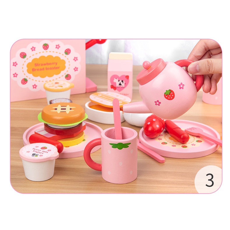Bộ đồ chơi tiệc trà bánh bằng gỗ toystore FUDAER họa tiết dâu tây cho bé