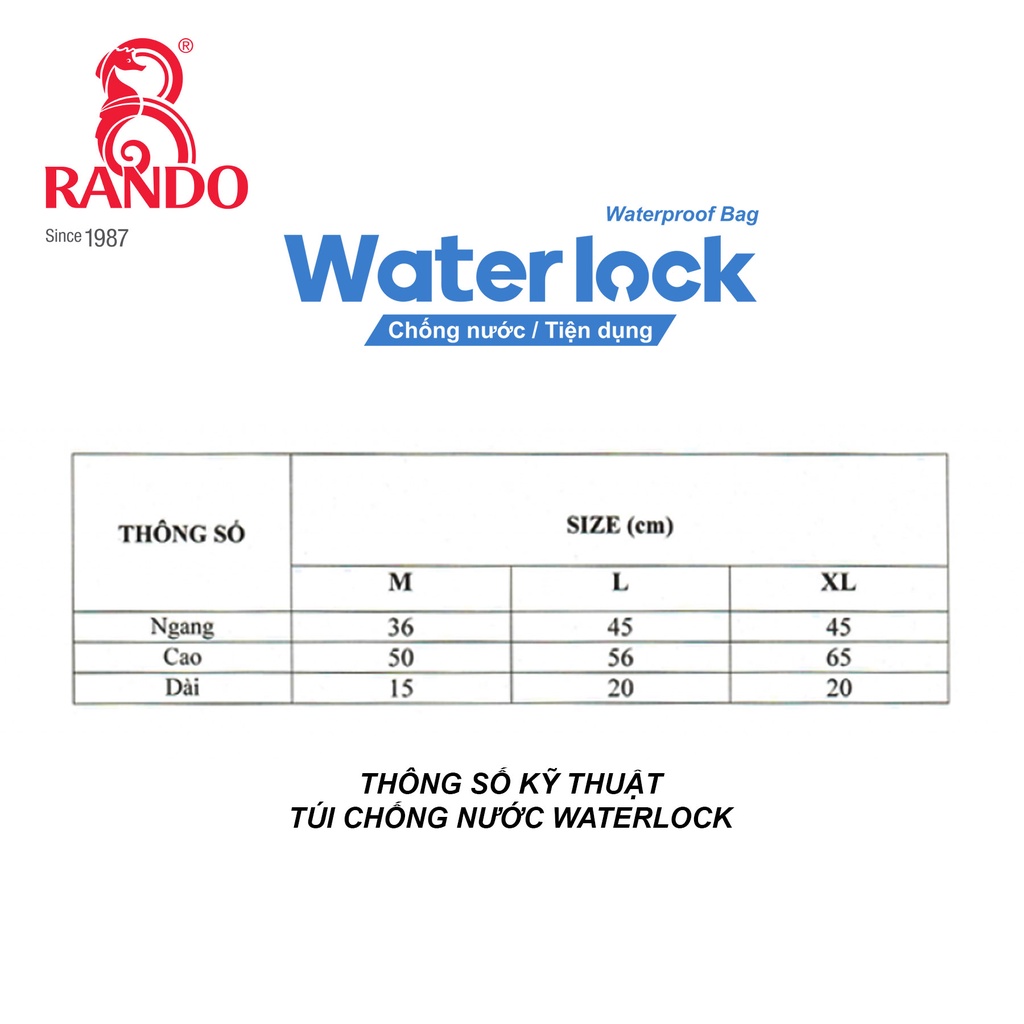 Túi WATERLOCK Vải Dù Cao Cấp Chống Nước, RANDO Chính Hãng, Túi Đựng Balo, Quần Áo, Đồ Dùng Cá Nhân Khi Đi Mưa