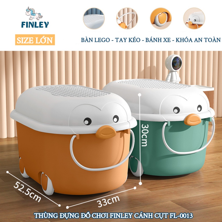 Thùng Đựng Đồ Chơi Bằng Nhựa Hộp Cất Đồ Chơi Có Bánh Xe Hình Vịt Heo Cho Bé