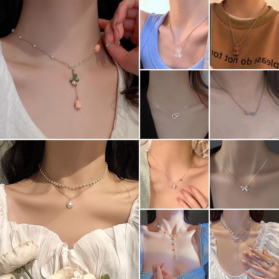 Vòng cổ Mặt Hình Trái Tim / Bướm Đính Đá Pha Lê Thời Trang Cho Nữ