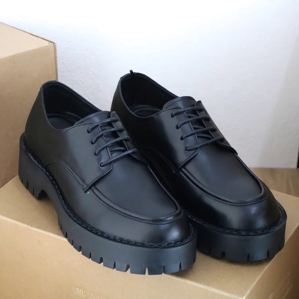 Giày Urban Derby Công Sở Nam Nữ, Da Bò Cao Cấp, Đế Cao Su Đúc Hỗ Trợ Tăng Chiều Cao Cho Nam