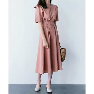 Đầm midi cổ tròn basic 2 màu (kèm hình thật)