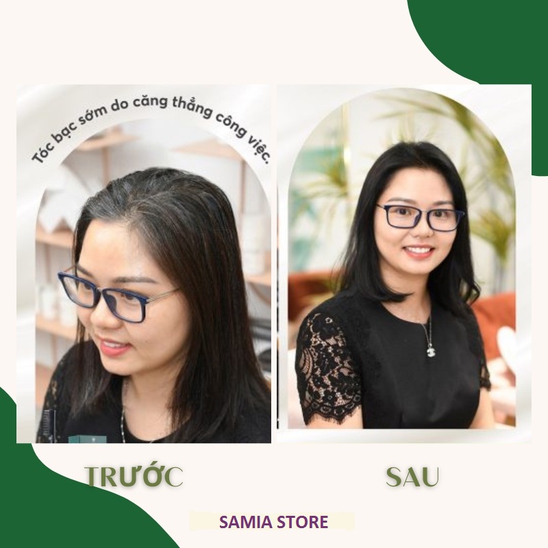 Dầu Gội Phủ Bạc Samia Organic Collagen Nano Chính Hãng Nhân Sâm Thảo Dược Nhuộm Đen Tóc Nâu Tóc