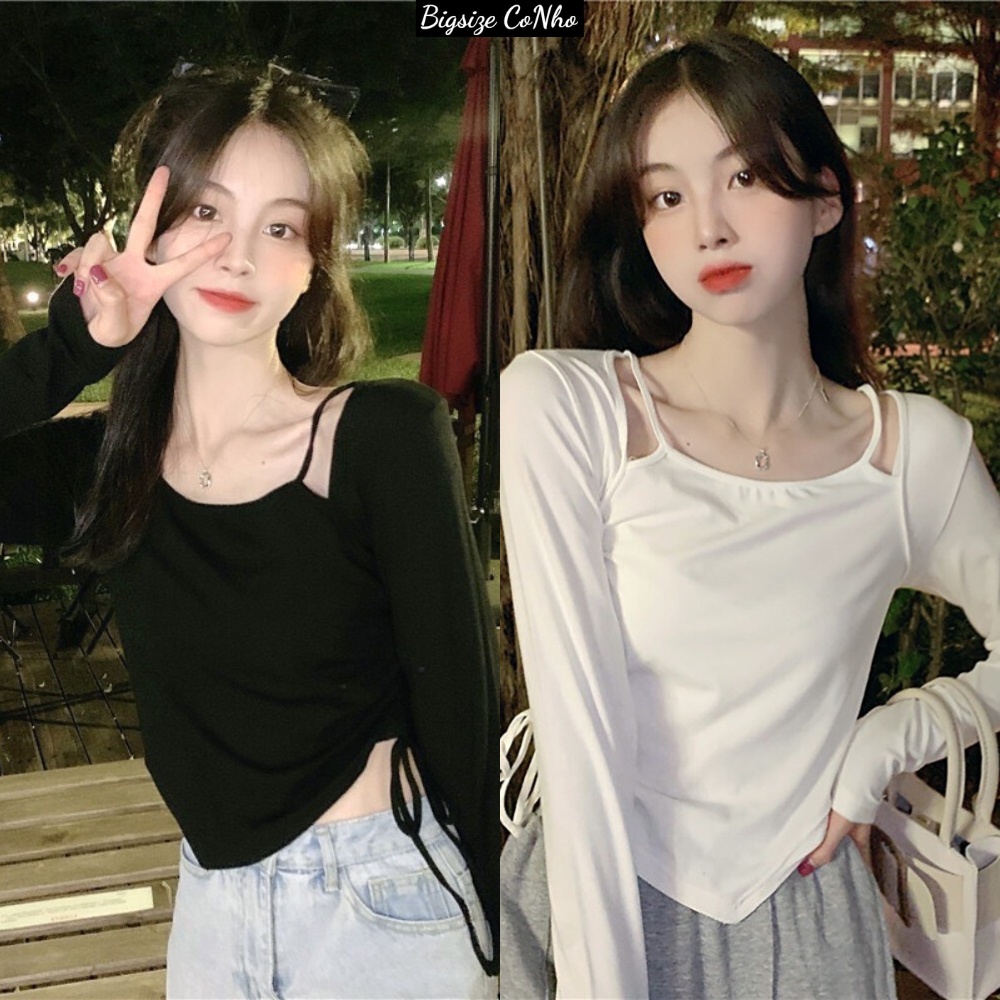 Áo Thun Nữ Tay Dài Tà Nhọn Bigsize Nữ Nhún Eo Cổ Kiểu Yếm Phong Cách Bigsize(58kg-95kg) Ulzzang Chất Gân Tăm G66