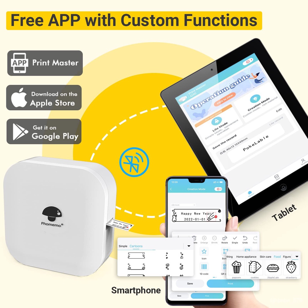 Máy In Nhiệt Không Dây bluetooth Mini Phomemo Q30 Nhãn Dán 6-15mm 203dpi