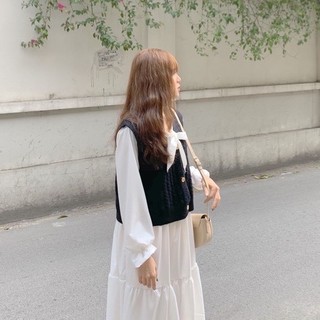 Đầm Babydoll Nữ Nơ Ngực 🦋 Váy Nữ Tay Bồng Dáng Suông 2 Màu P674