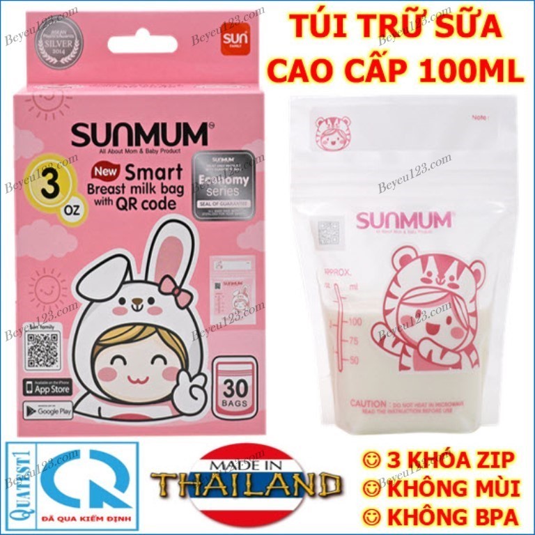 Combo 6 Hộp túi trữ sữa mẹ 100ml không BPA Sunmum - Thái Lan - SM