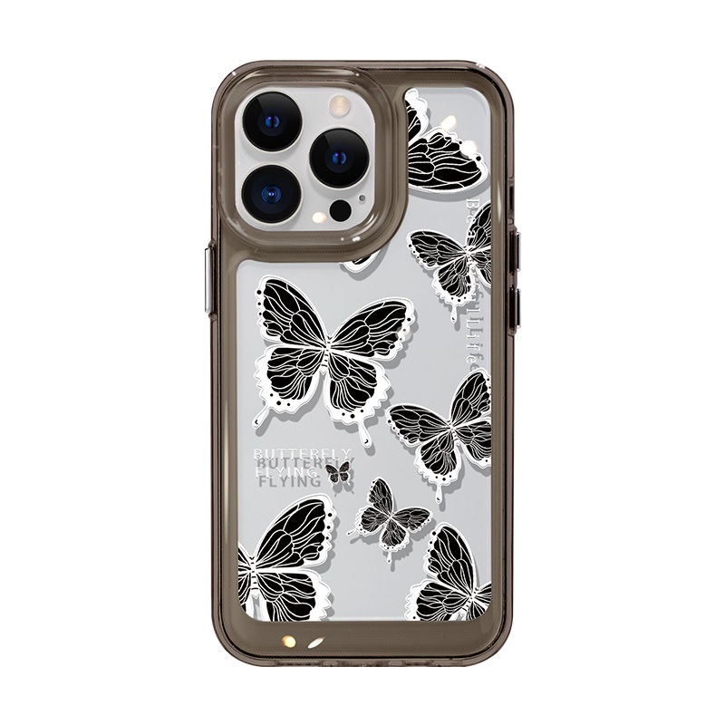 Ốp Điện Thoại TPU Silicon Mềm Trong Suốt Chống Sốc Hình Bướm Đen Cho IPhone 11 12 13 14 Pro Max 7 8 Plus X XS XR 6 6S SE 2020
