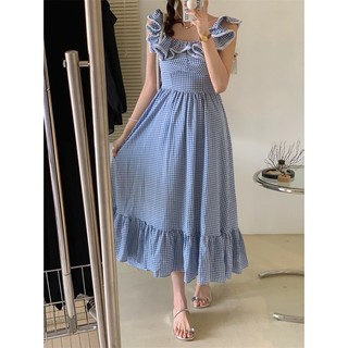 𝐉𝐨𝐥𝐢𝐞 𝐃𝐫𝐞𝐬𝐬 - Đầm midi caro xanh cổ bèo