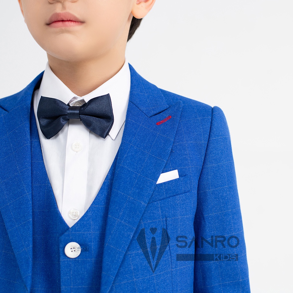 Bộ vest bé trai SANRO KIDS xanh kẻ nhạt