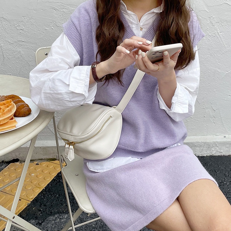 CHIC JOY Túi Đeo Chéo Khóa Kéo Đôi Thời Trang Hàn Quốc Đơn Giản Dành Cho Nữ