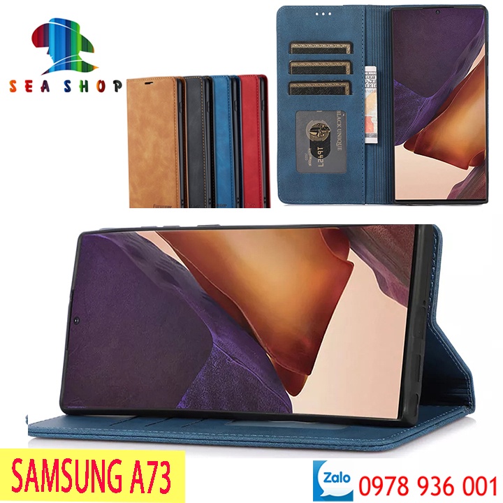Bao da Samsung A73 5G Cao cấp - Thiết kế dạng ví sang trọng -Phong cách Da lộn - Có ngăn cài thẻ - tiên mặt