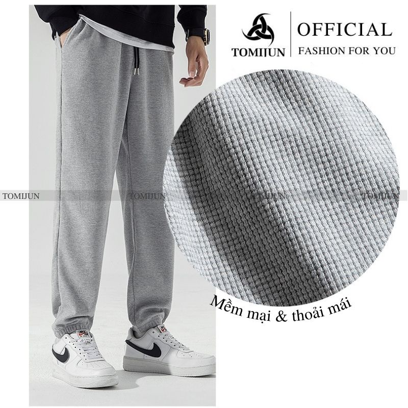 Quần jogger nam nữ vải tổ ong TOMIJUN kiểu dáng unisex bo ống chân co giãn mềm mại _QDT1
