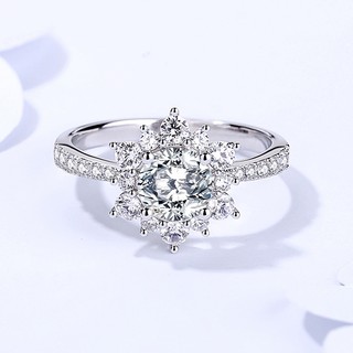  Kim Cương Nhân Tạo Moissanite  6.5mm  Nhẫn nữ 925 bạc D màu 1 carat Mosan đá có thể vượt qua bút kim cương thử nghiệm với giấy chứng nhận xác nhận vòng nhẫn hoa mặt trời 