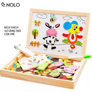 Combo Bảng Viết Tự Xóa Saving Kích Thước 8.5 Inch Và Bộ Ghép Hình Gỗ Hít Nam Châm Cho Bé