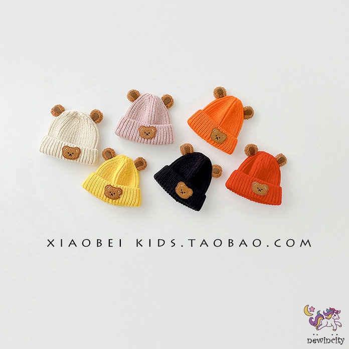 Mũ Len Dệt Kim Hoạ Tiết Gấu Hoạt Hình Phong Cách Hàn Quốc Dành Cho Bé Trai Và Bé Gái