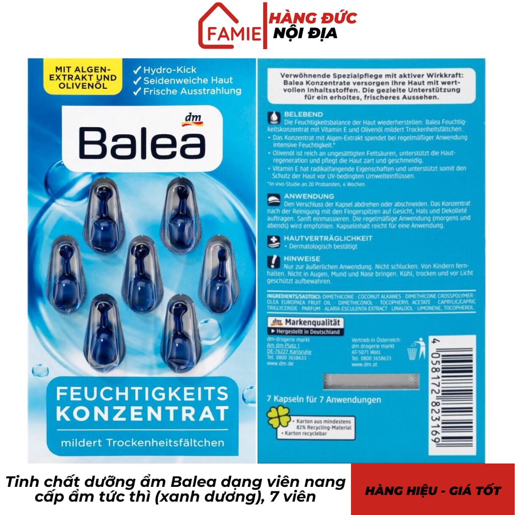 Tinh chất dưỡng ẩm Balea dạng viên nang cấp ẩm tức thì , 7 viên - Hàng Đức